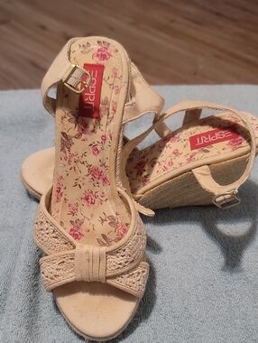 Esprit Cream Woven Bow Wedge Sandals